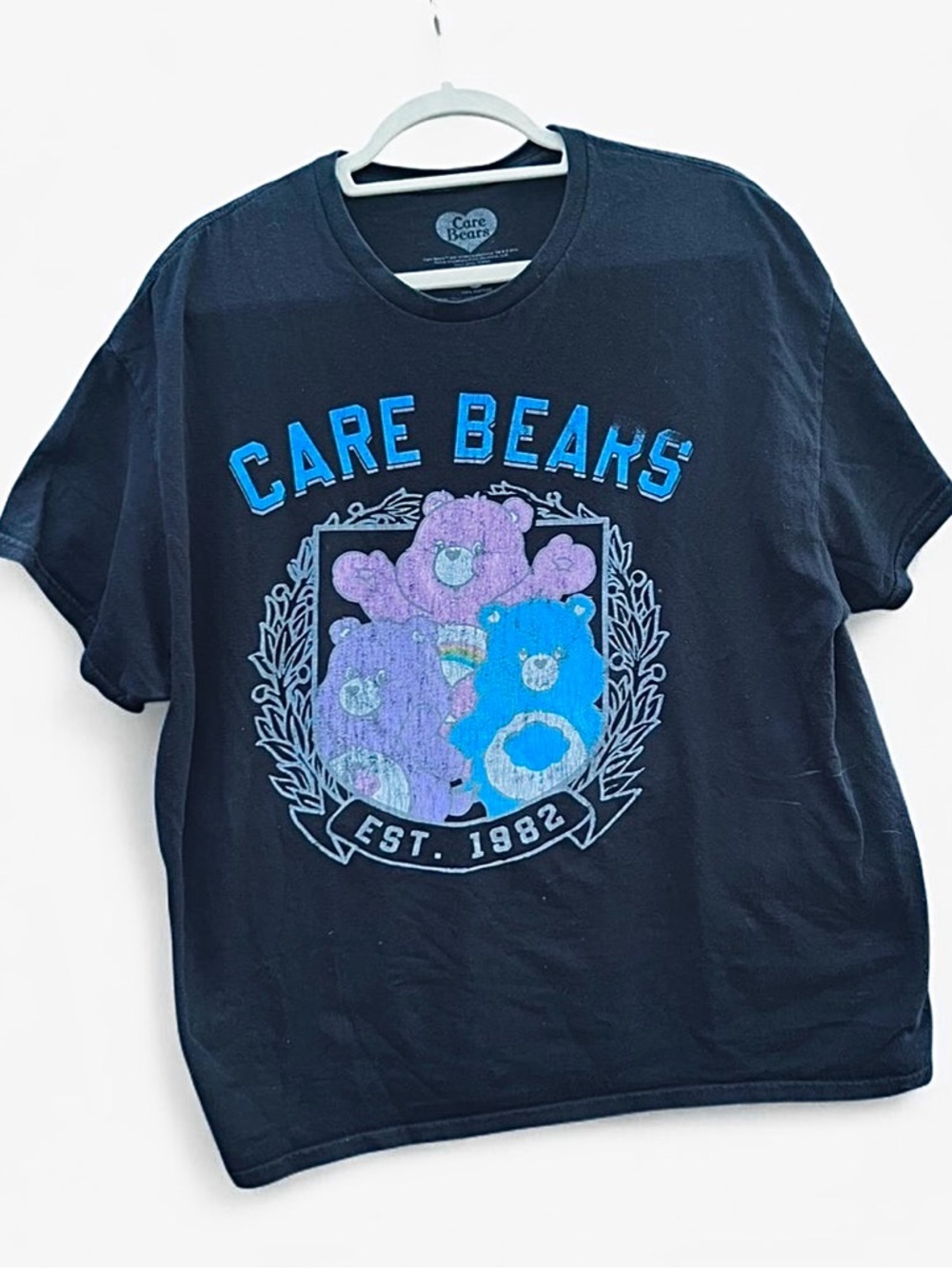 Care Bears Black Tee with Blue & Purple Bear Graphics